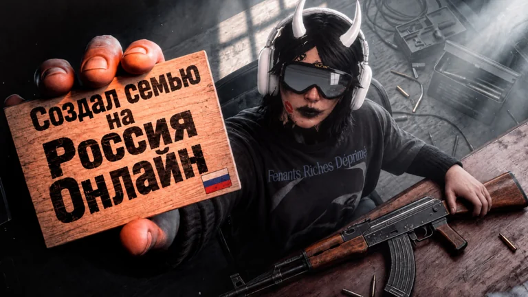 Игровой персонаж с табличкой «Создал семью на Россия Онлайн»